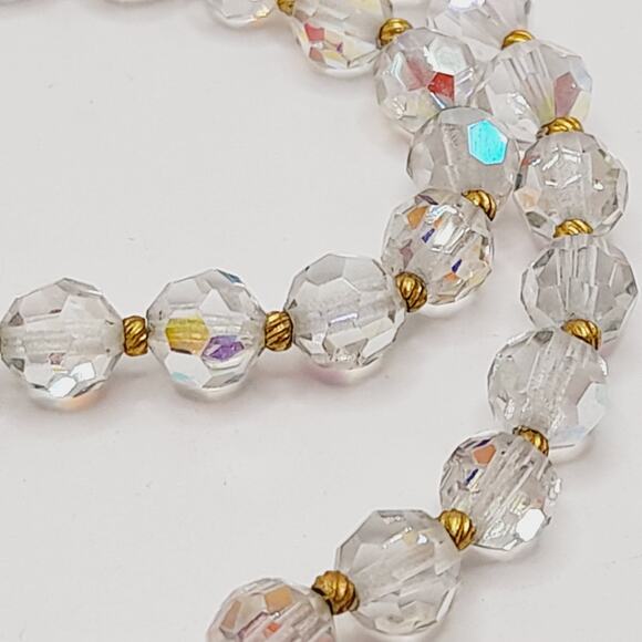 Vintage Aurora Borealis Crystal Necklace 20" Graduated Beads Gold Spacers - Picture 4 of 10
